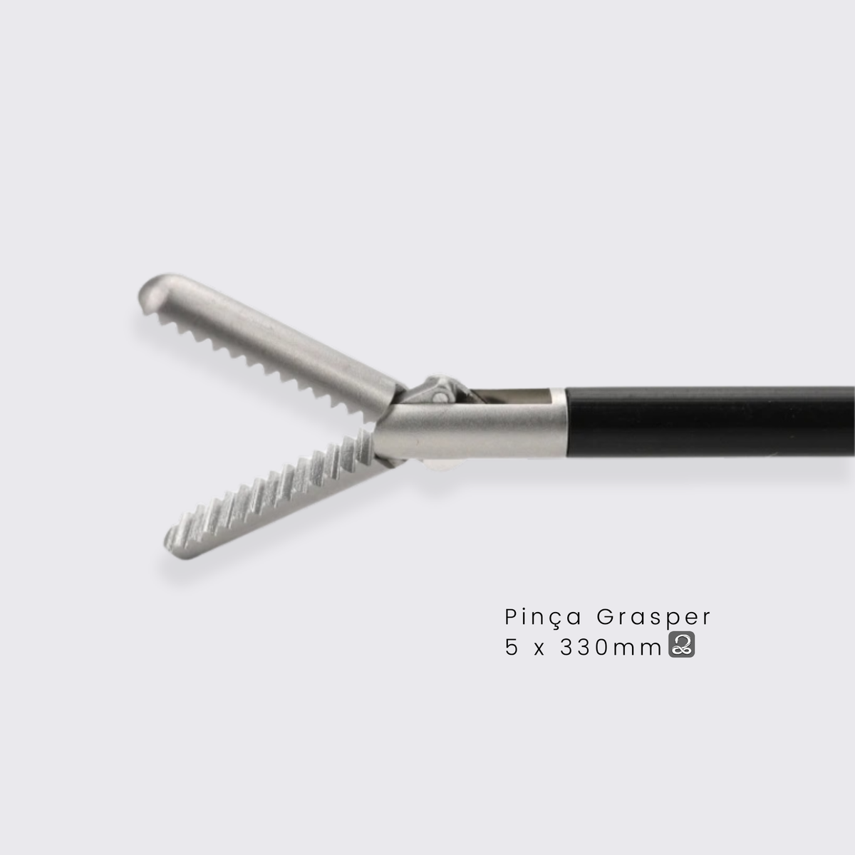 Detalhe da ponta serrilhada da Pinça Grasper 5 x 330mm para laparoscopia
